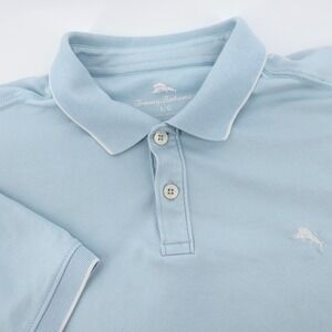 Tommy Bahama Piqué Short Sleeve Polo Shirt Light Blue Mens Large - Flaws